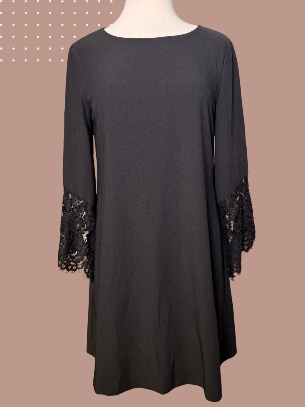 Cremieux Black Lace Bell Sleeve Classic Shift Dress Womenโs Size Small